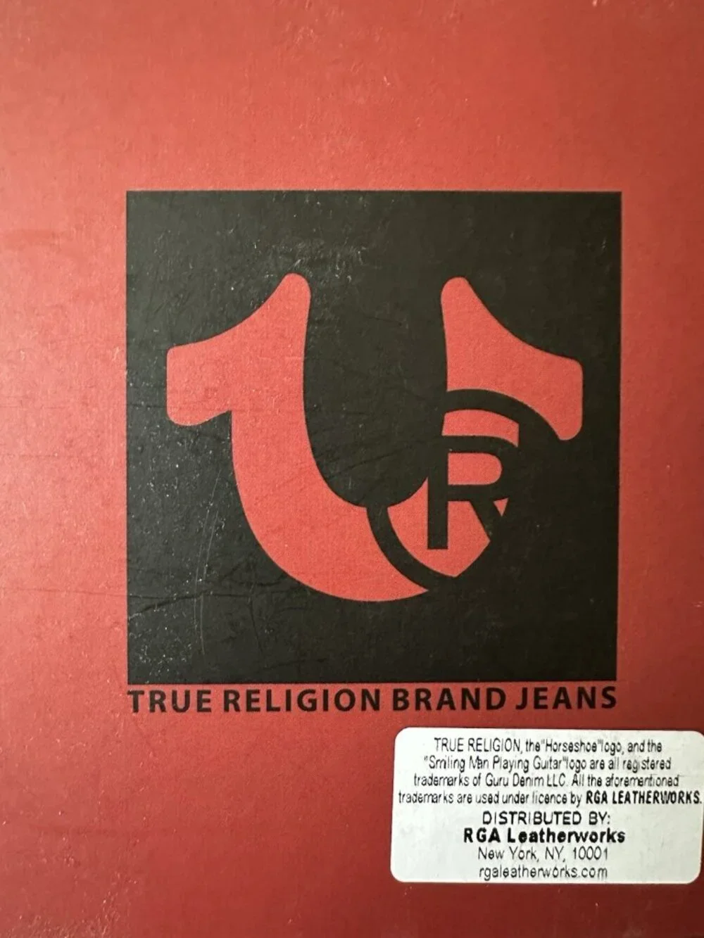 True Religion Mens Bifold Wallet Black Red Leather Horseshoe Carabiner Keychain